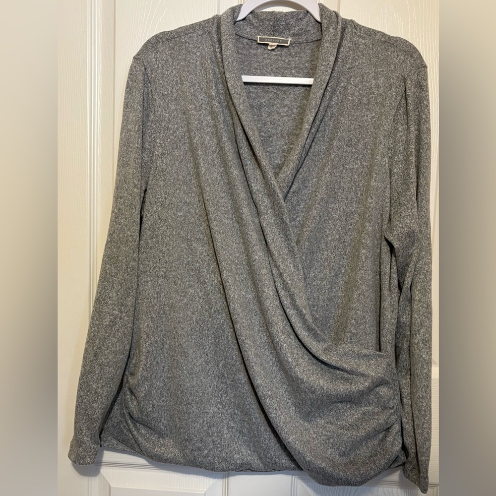 Pleione Heather Gray Faux Wrap Knit Top